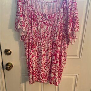 Woman Within Pink and White Floral Blouse